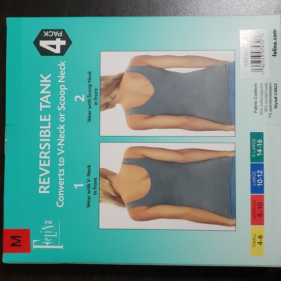 4 Pack Felina, Ladies Reversible Tank, Converts to V-Neck or Scoop Neck. - Picture 4 of 7